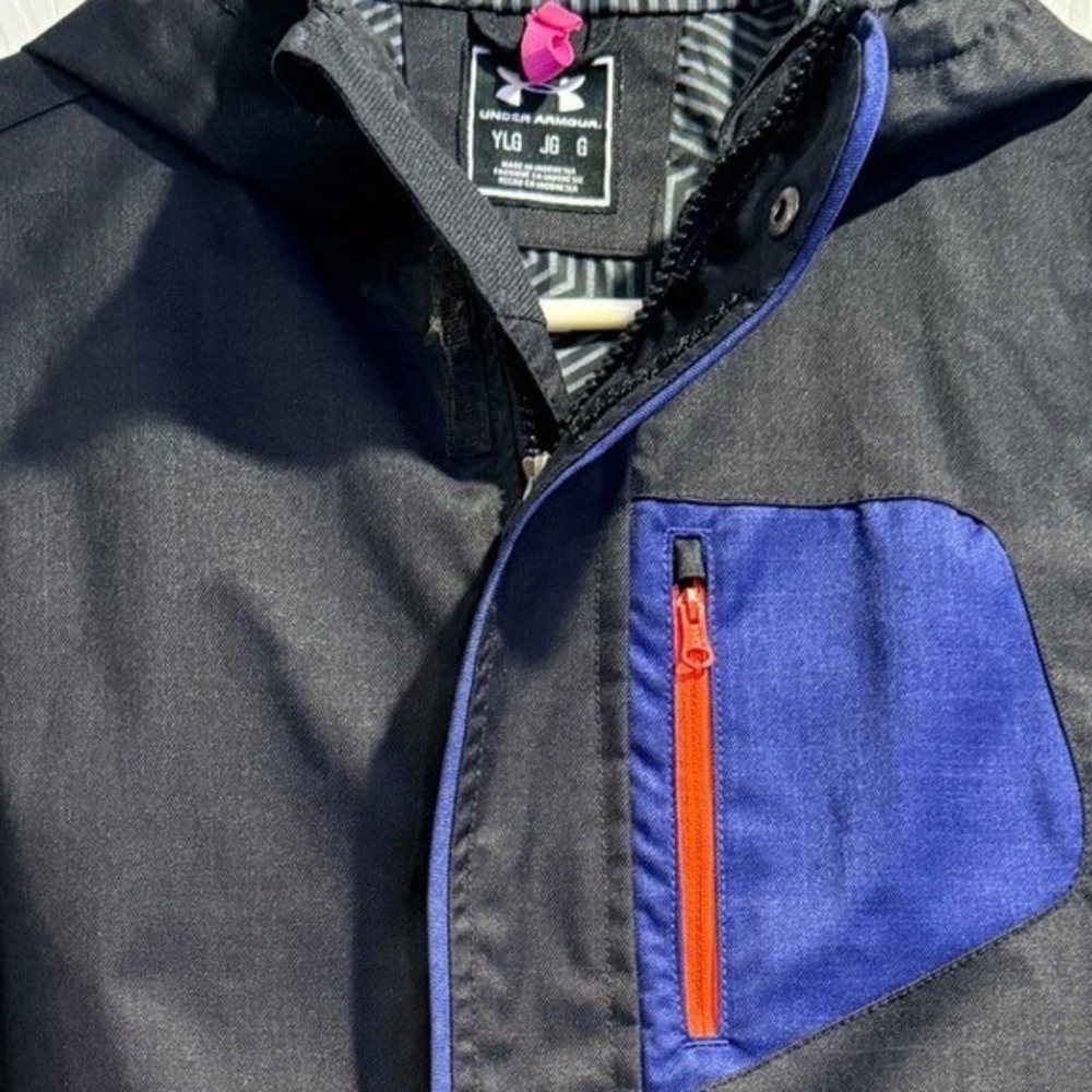 Under Armour‎ Storm Kids Youth Large Black Blue Orange Hooded Jacket